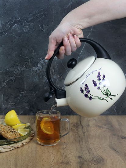 Чайник 2,2 л. эмалированный со свистком Kamille KM 1033 с черной бакелитовой ручкой