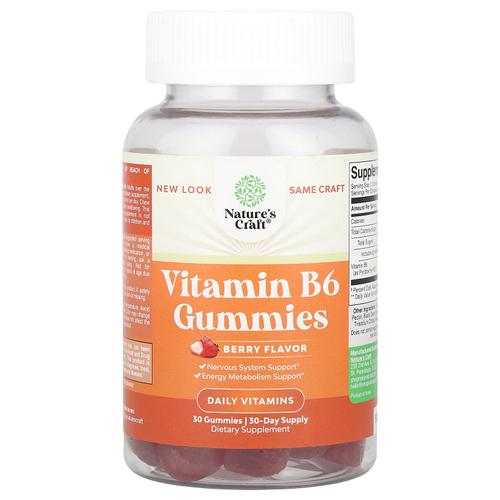 Nature's Craft, Жевательные мармеладки с витамином B6, ягодные, 50 мг, 30 жевательных таблеток