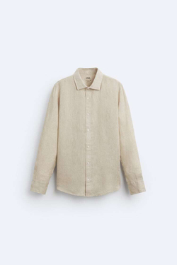 ZARA РУБАШКА ИЗ 100% ЛЬНА, СВЕТЛО-БЕЖЕВЫЙ