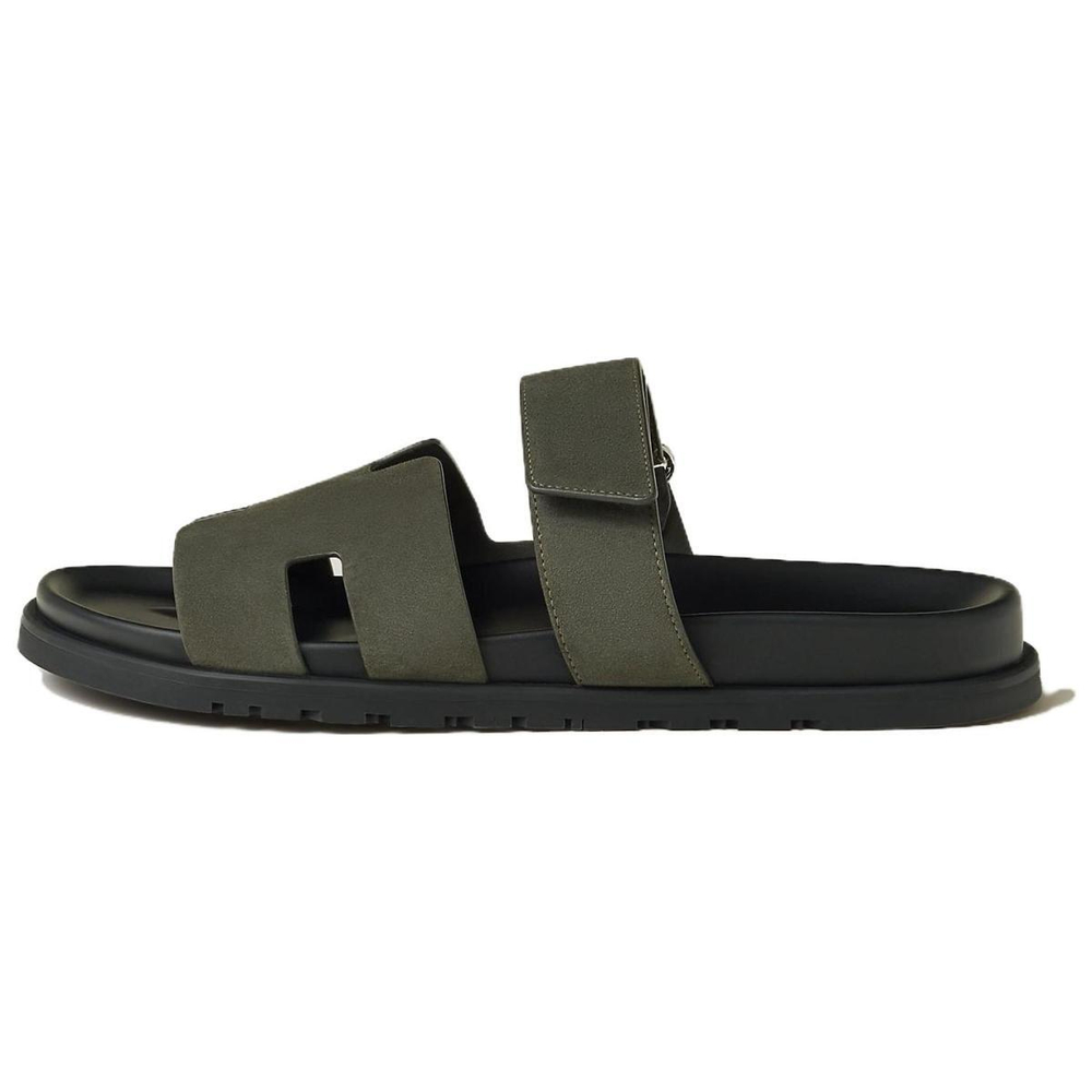 Hermes Chypre Round Toe Open Toe Slippers Men's Forest Green, H222856Z H4N