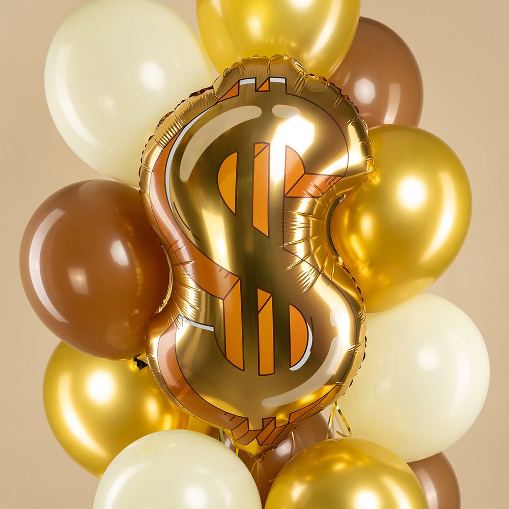 Шар (32''/81 см) Фигура, Знак Доллара, Золото, 1 шт. в уп.