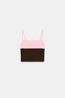 ZARA КОМБИНИРОВАННЫЙ ТОП НА БРЕТЕЛЯХ, РОЗОВЫЙ
