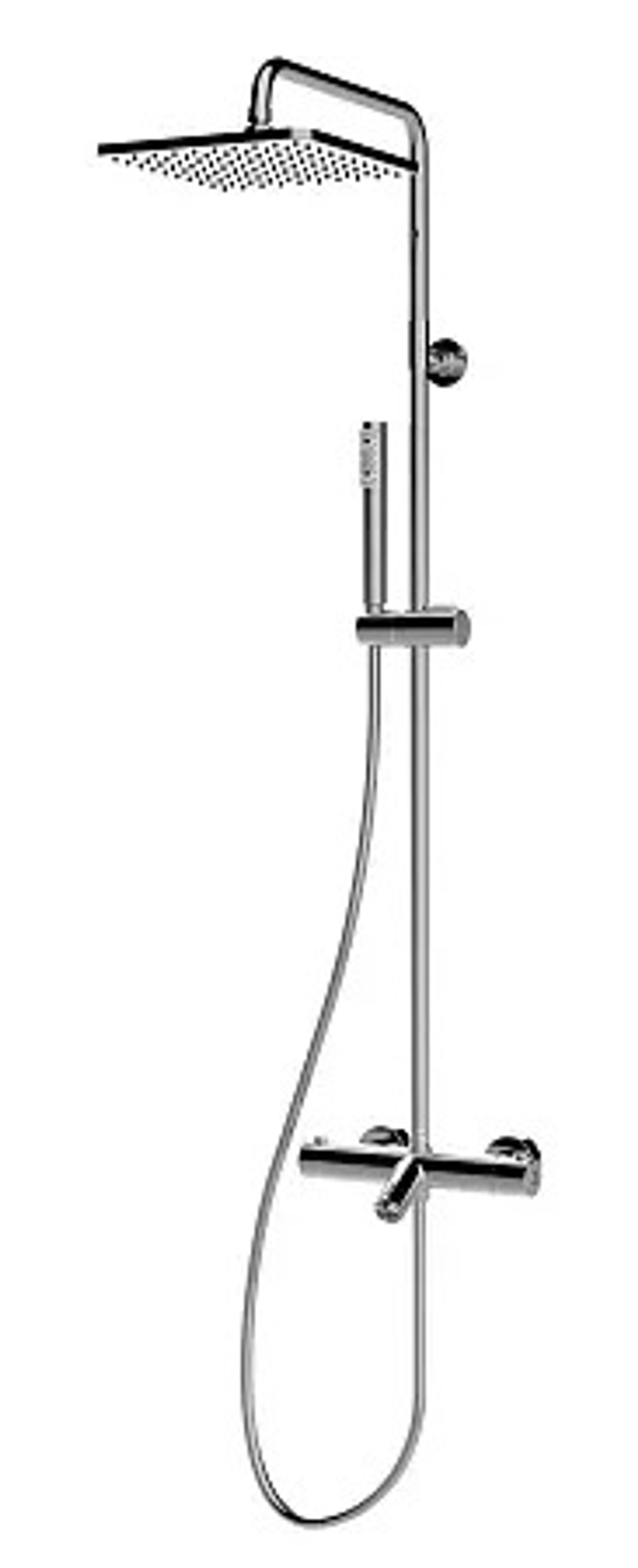 Bossini Cosmo душевая система: термостат с изливом, стойка с верхним поворотным душем 230х230 мм, с ручным душем, цвет хром