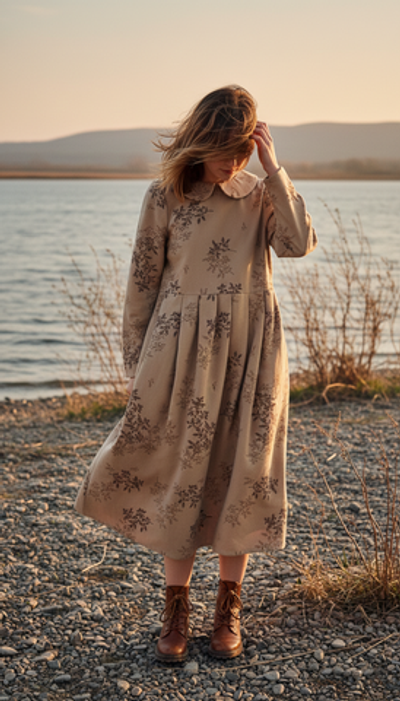 Платье с тонкими веточками из фланели