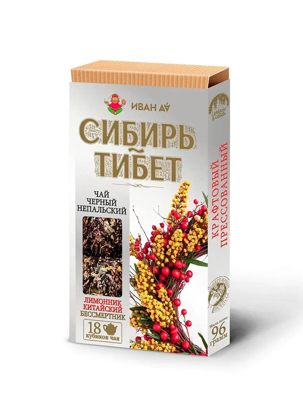 "Сибирь- Тибет" лимонник китайский, бессмертник, прессованный крафтовый, 96г.