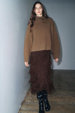 ZARA ЮБКА-КАРАНДАШ С БАХРОМОЙ — ZW COLLECTION, КОРИЧНЕВЫЙ