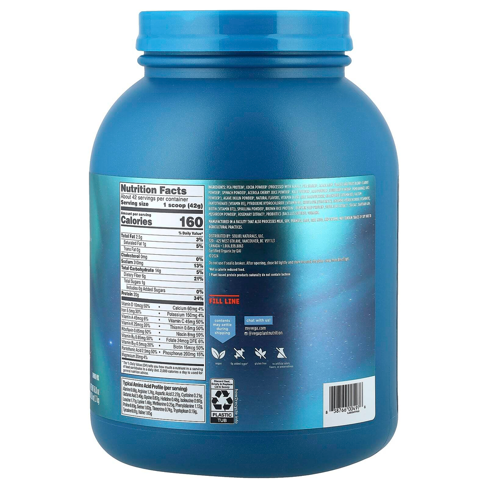 Vega, органический растительный протеин, комплекс премиального качества, со вкусом шоколада, 1,7 кг (3 фунта 13,8 унции)