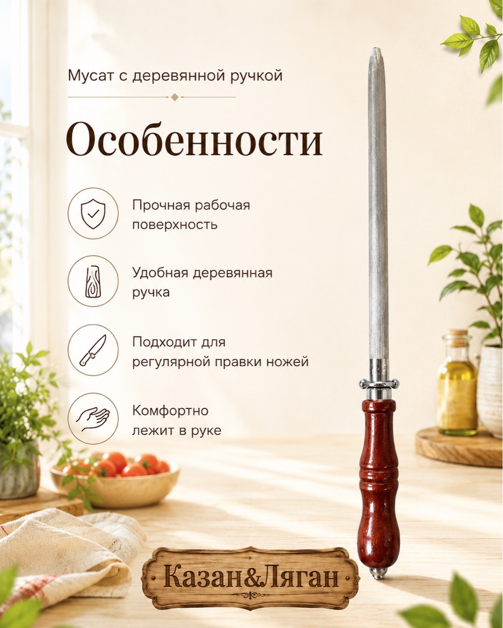 Мусат для заточки дер. рукоять Premium