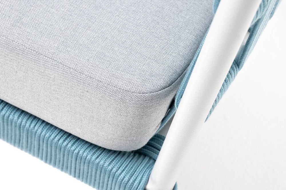 "Диего" кресло плетеное из роупа, каркас алюминий светло-серый (RAL7035) муар, роуп бирюзовый круглый, ткань светло-серая