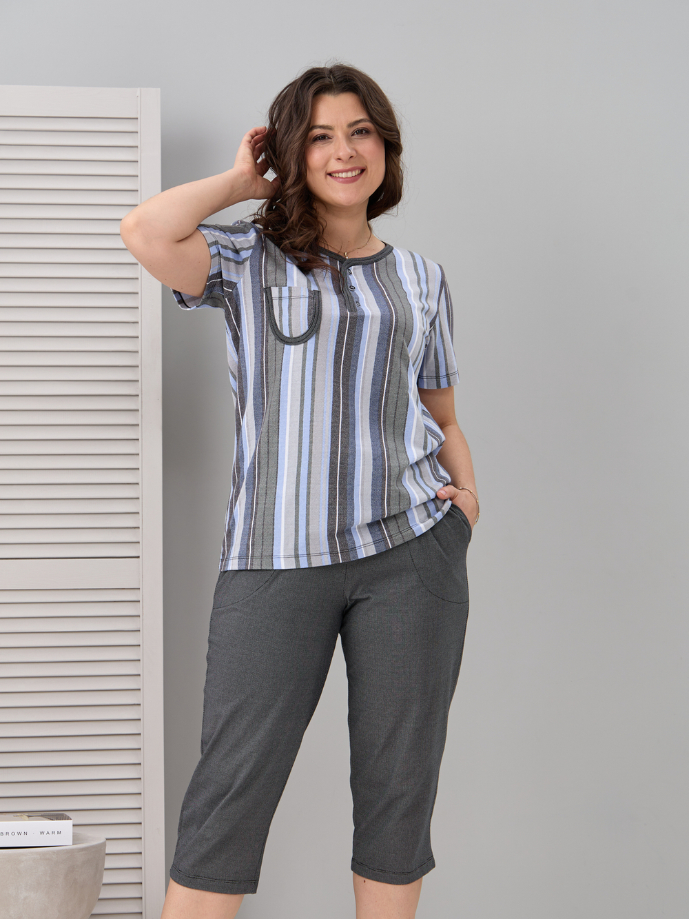 Пижама с бриджами КД-61/разноцветная-полоса