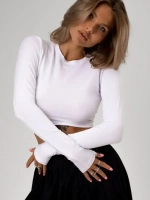 Белый лонгслив укороченный облегающий с длинным рукавом