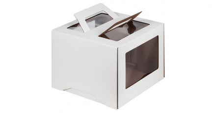 Коробка для торта с ручками и окнами, размер: 28х28см, высота:30см