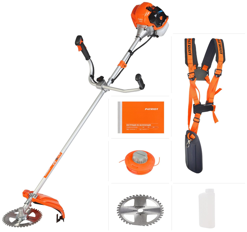 Мотокоса бенз PATRIOT PT 555 (1+1), 52сс, 3.0л.с, жест. вал, U-рук, катушка Comfort+3Т(250106230)