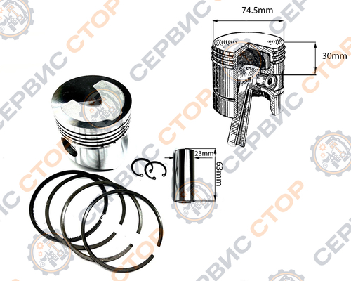 Поршневой комплект без пальца R175 175N 75 мм