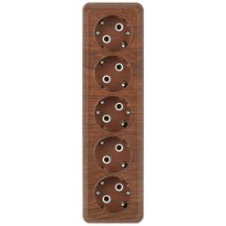 Розетка Intro Quadro 2-210-10 пятиместная с заземлением 5х2P+E 16А-250В IP20 ОУ венге | Intro