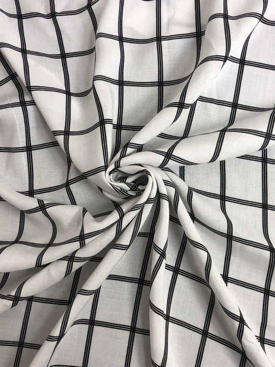 Штапель принт клетка черная на молочном BST3342 D03C2