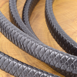 Шнур кожаный плетеный черный 12х6 мм (цена за 10 см)