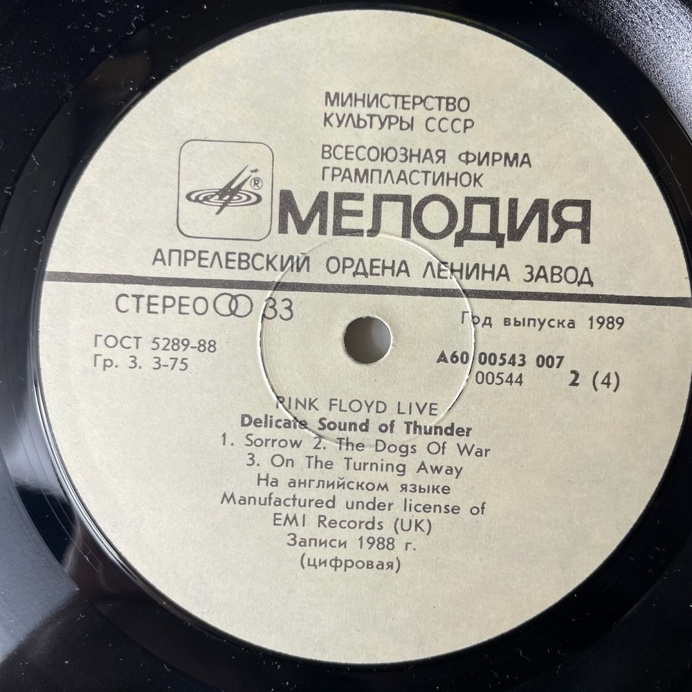 Винтажная виниловая пластинка LP Pink Floyd Delicate Sound Of Thunder (СССР 1989)