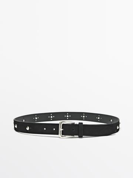 Massimo Dutti Ремень с перфорацией и заклепками, черный