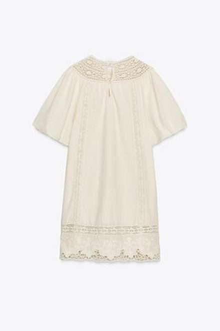ZARA КОРОТКОЕ ПЛАТЬЕ С ВЫШИВКОЙ — ZW COLLECTION, ЭКРЮ