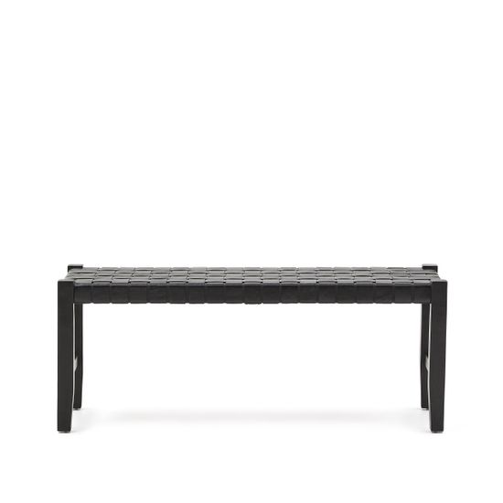 Скамья Calixta из кожи и красного дерева с черной отделкой 120 см