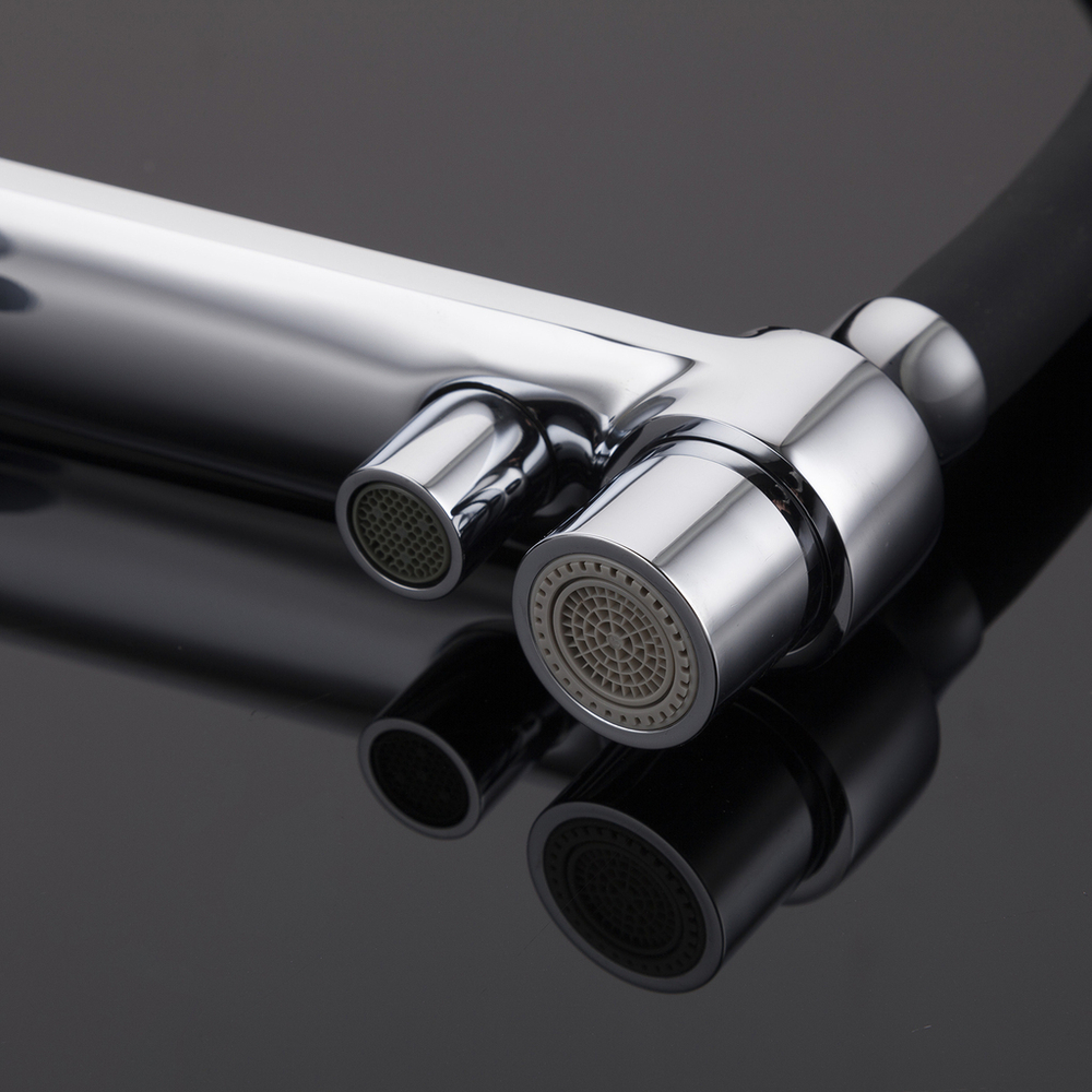 Смеситель для кухни 35к G4398-7 GAPPO гиб. излив, с вых. для пит. фильтра, п/шпильку, ЧЕРНЫЙ-хром