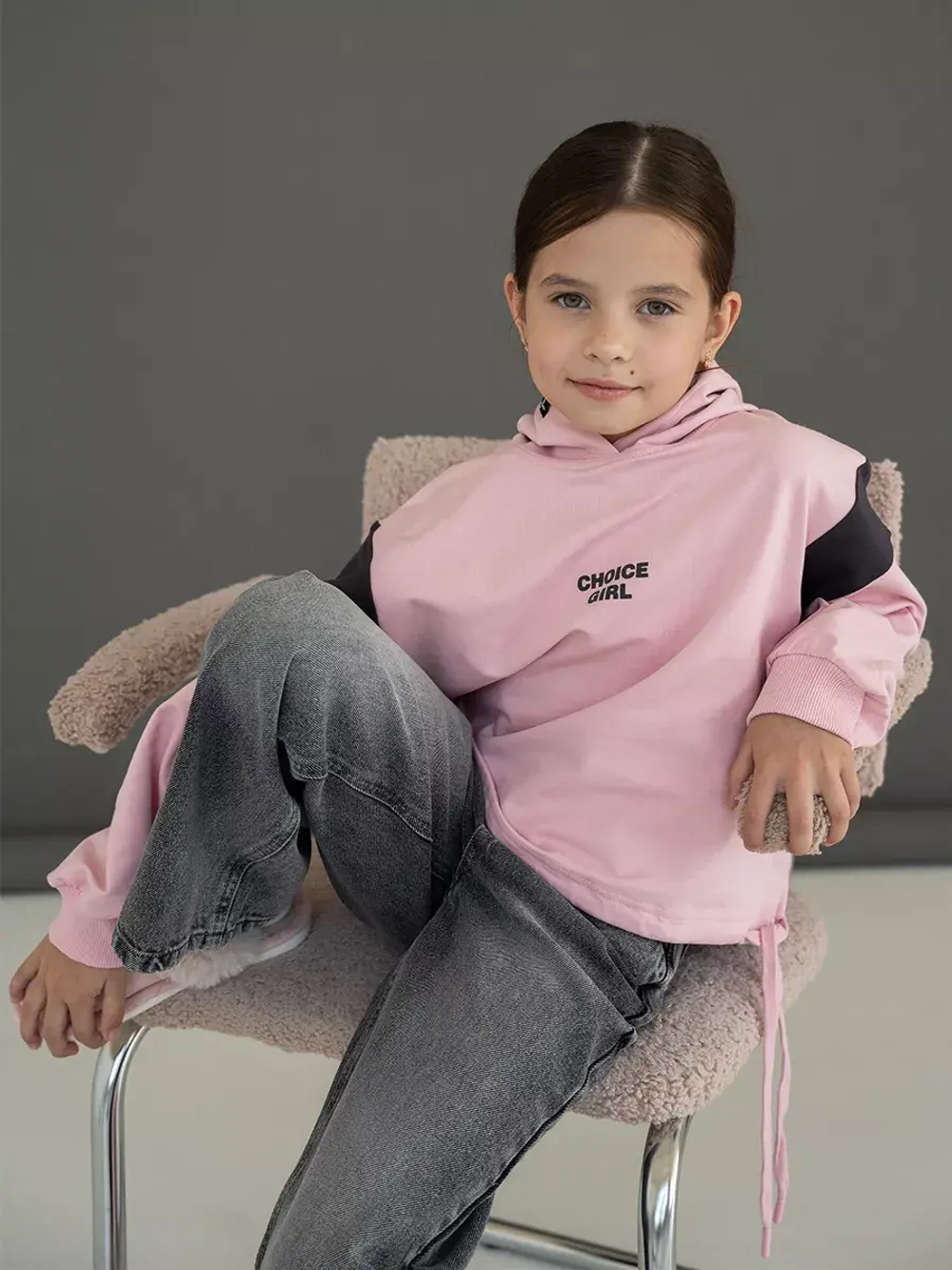 Худи для девочки с завязками розовое