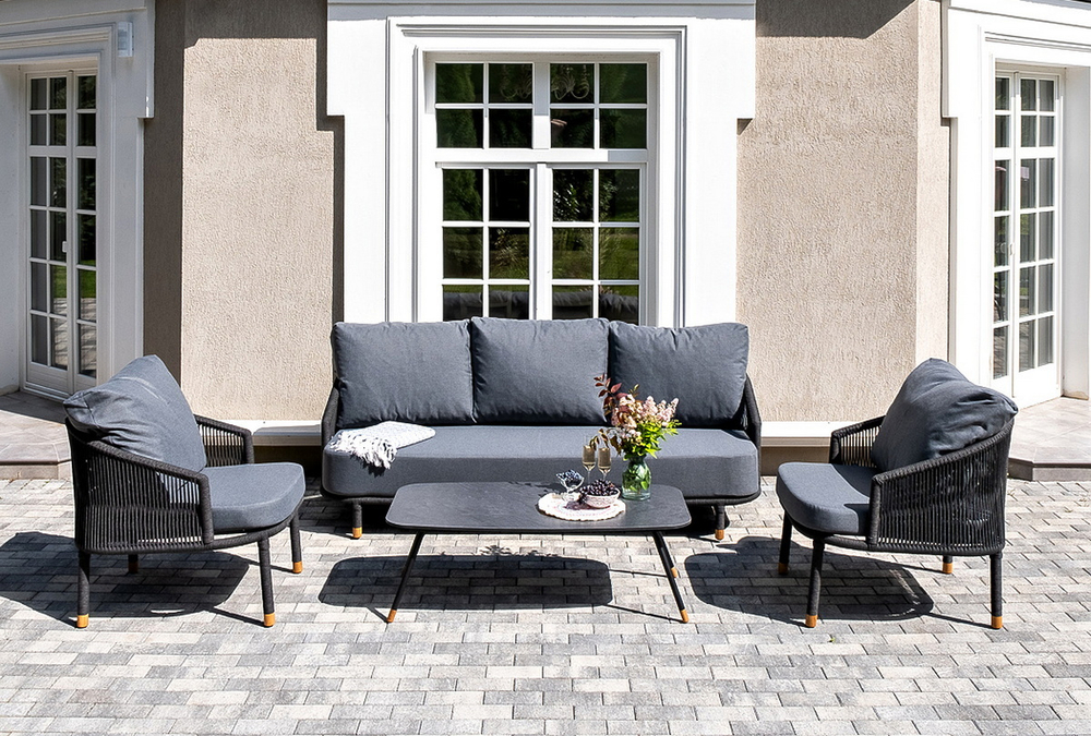 "Лугано" лаунж-зона 5-местная плетеная из роупа (веревки), каркас алюминиевый темно-серый, роуп темно-серый