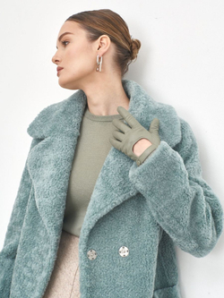 Шуба чебурашка пальто тедди из шерсти, зеленая, SilverFox