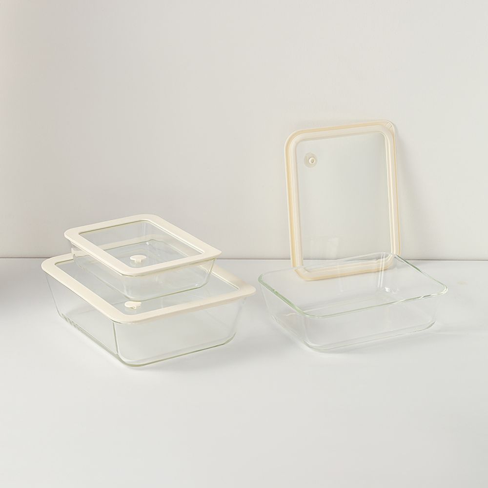 Контейнер для запекания и хранения с вакуумным эффектом Vacuum Glass, 700 мл, молочный