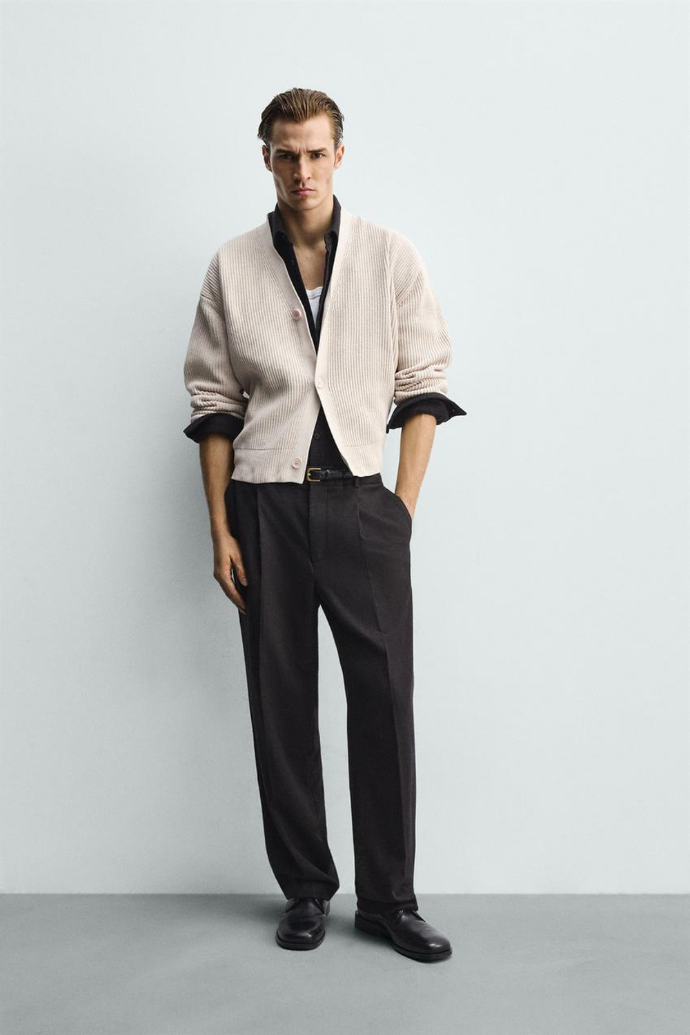 ZARA КАРДИГАН СВОБОДНОГО КРОЯ В РУБЧИК, ЭКРЮ