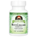 Source Naturals, Vegan True, метилкобаламин и витамин B12, вишня, 1 мг, 60 пастилок