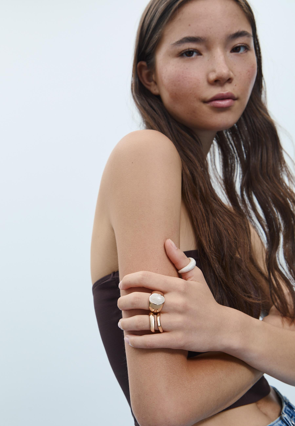 STRADIVARIUS Набор из 4 эмалированных колец, золотой