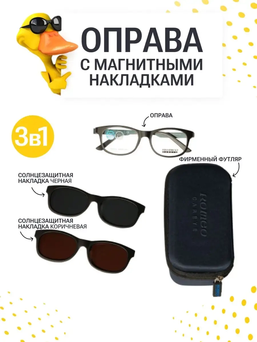 Оправа для очков с магнитными накладками 3в1