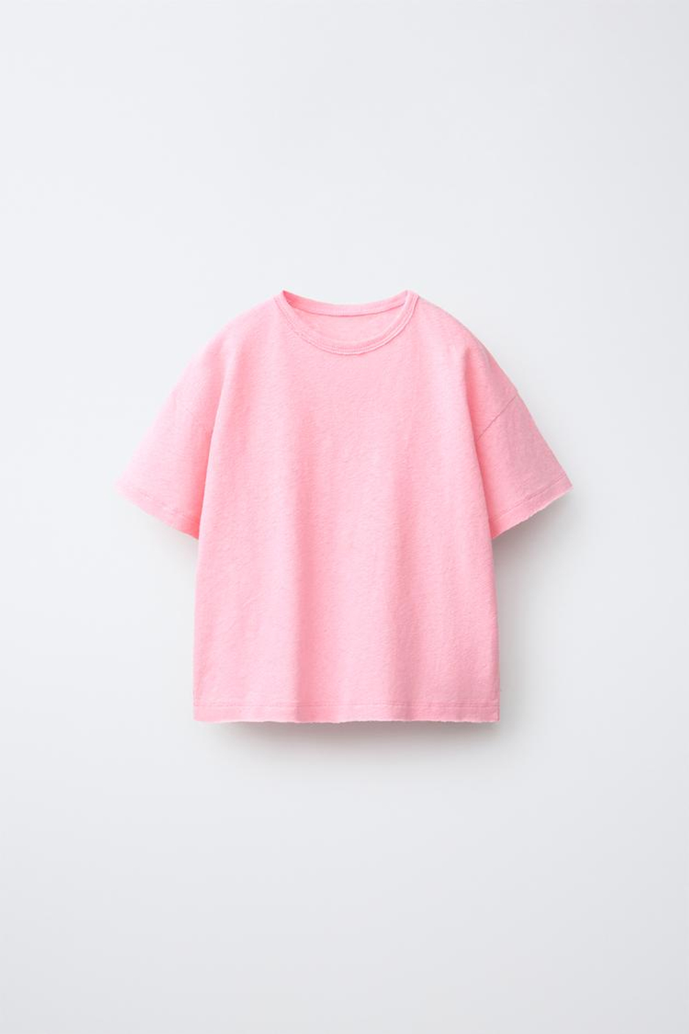 ZARA ФУТБОЛКА ИЗ ХЛОПКА И ЛЬНА, РОЗОВЫЙ