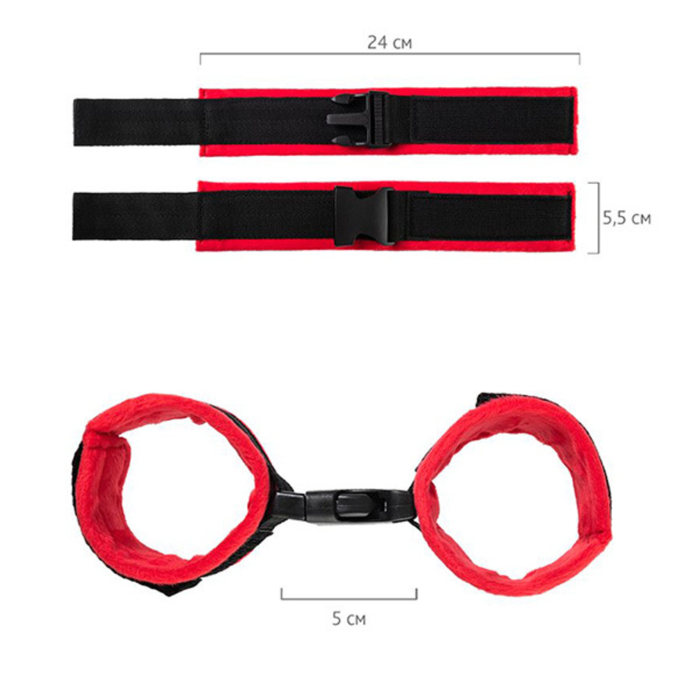 Красно-черные велюровые наручники ToyFa Anonymo 310106