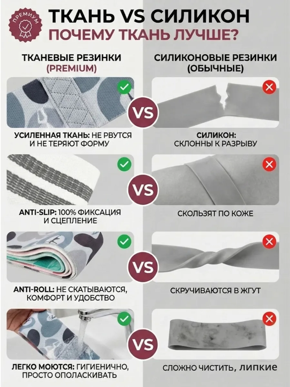 Набор тканевых фитнес резинок 4 шт для ягодиц и ног