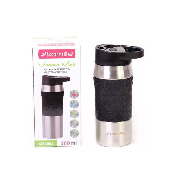 Термокружка 380 мл. из нержавеющей стали Kamille KM 2063 с карабином