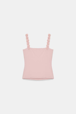 ZARA ТОП НА БРЕТЕЛЯХ С ЦВЕТАМИ, РОЗОВЫЙ