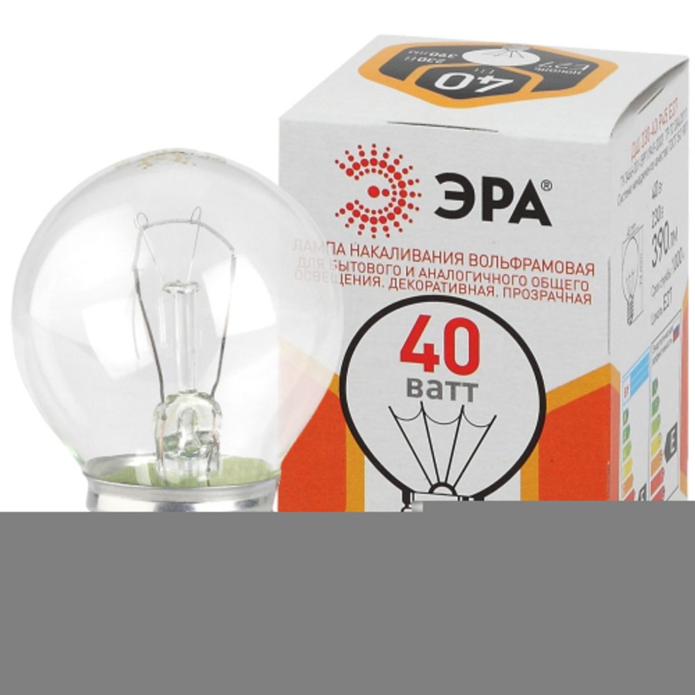 Лампочка ЭРА P45 40Вт Е27 / E27 230В шар прозрачный цветная упаковка