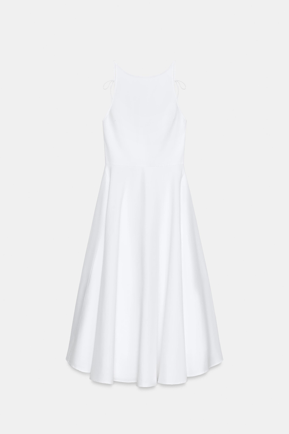 ZARA ПЛАТЬЕ МИДИ ИЗ ГАБАРДИНА С ОБЪЕМНЫМ НИЗОМ, БЕЛЫЙ
