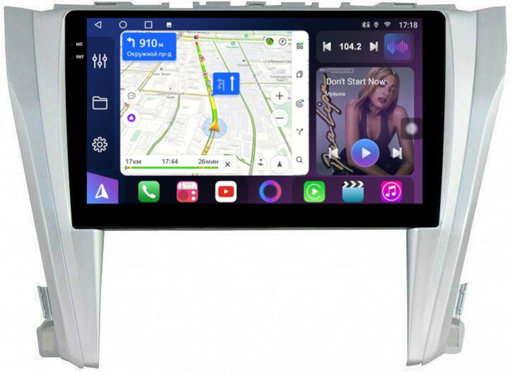 Магнитола для Toyota Camry 55 2014-2018 (рамка серебро) - FarCar 466M монитор 10.36" QLED на Android 14, TS18, CarPlay, 4G SIM-слот