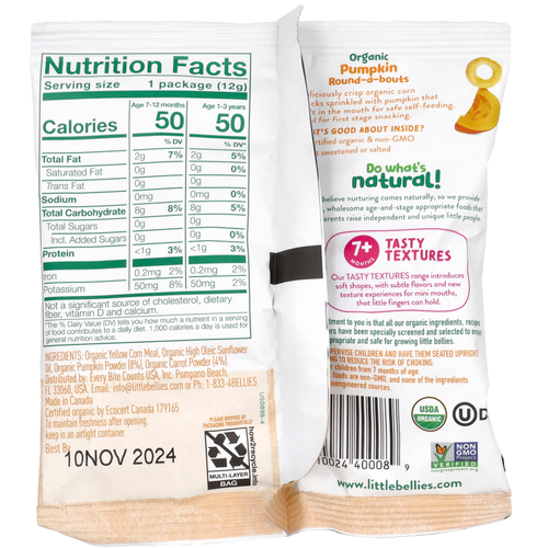 Little Bellies, Органические круглые таблетки, от 7 месяцев, тыква, 18 пакетиков по 12 г (0,42 унции)