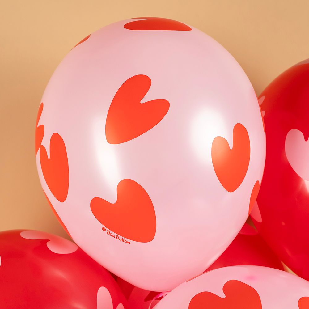 Шар (12''/30 см) Воздушные сердца, Красный/Розовый, пастель, 5 ст, 25 шт.