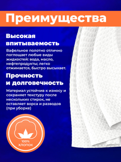 Полотно вафельное отбеленное, плотность 145 гр., в рулоне 50 м, ширина 45 см, 100% ХБ