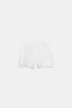 ZARA ШОРТЫ С ВЫШИВКОЙ ИЗ ЛЬНА — ZW COLLECTION, ЖЕЛТОВАТО-БЕЛЫЙ