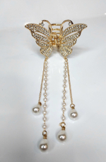 Заколка. Краб для волос универсальная. Для всех типов волос. Металлическая. с  кисточками из жемчужин (имитация). Цвет золото