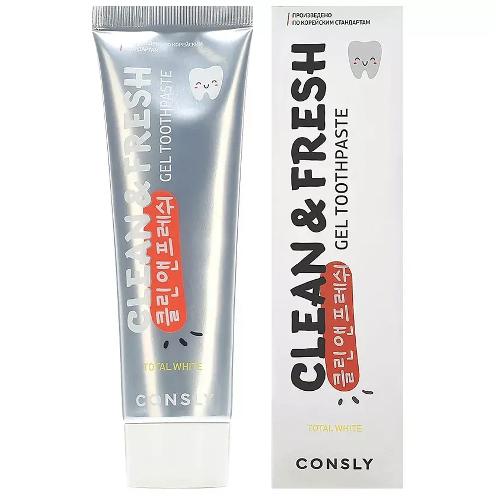 CNS Toothpaste Паста зубная гелевая Total White отбеливающая с фтором, 105г Consly