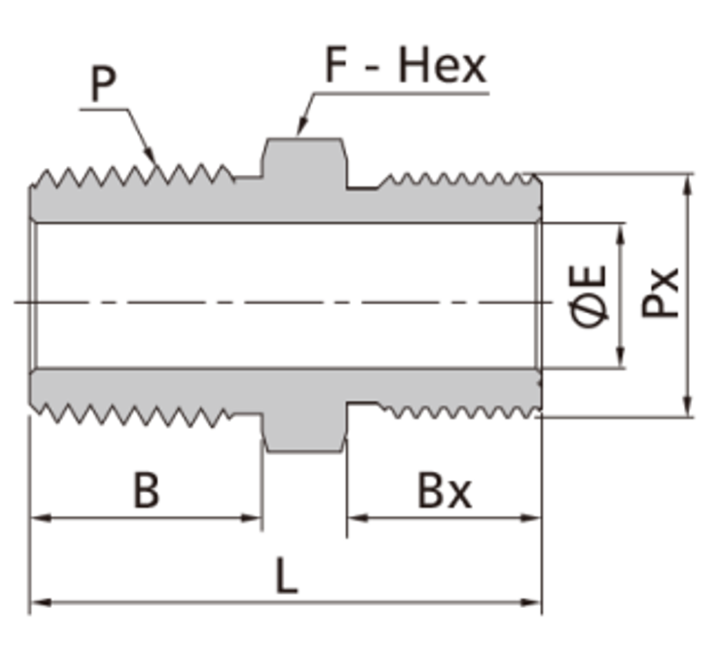 Ниппель шестигранный наружная коническая резьба ISO/наружная метрическая резьба