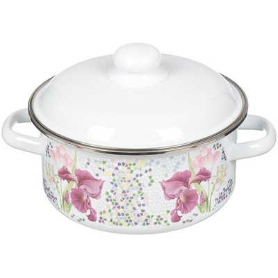 Кастрюля сталь, эмал, 3 л, с крыш, СтальЭмаль, Мозаика белоснежная, 1RB201M, индукц